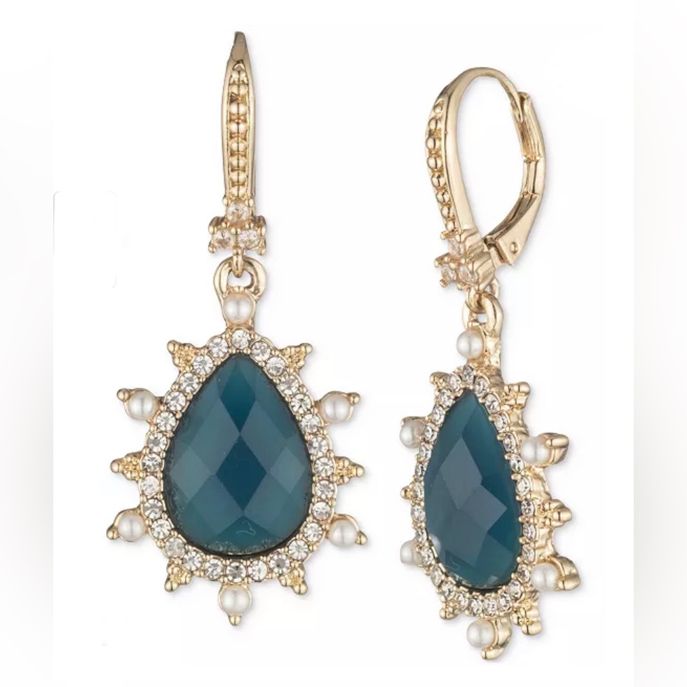 Nwt Marchesa Gold-Tone Mixed Stone Blue Pear-Shaped Drop Earrings 45$